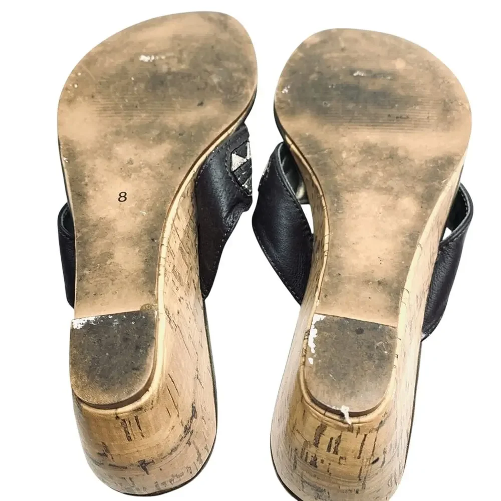 CHICO'S Cork Wedge Leather Sandals Shoes Heels  8